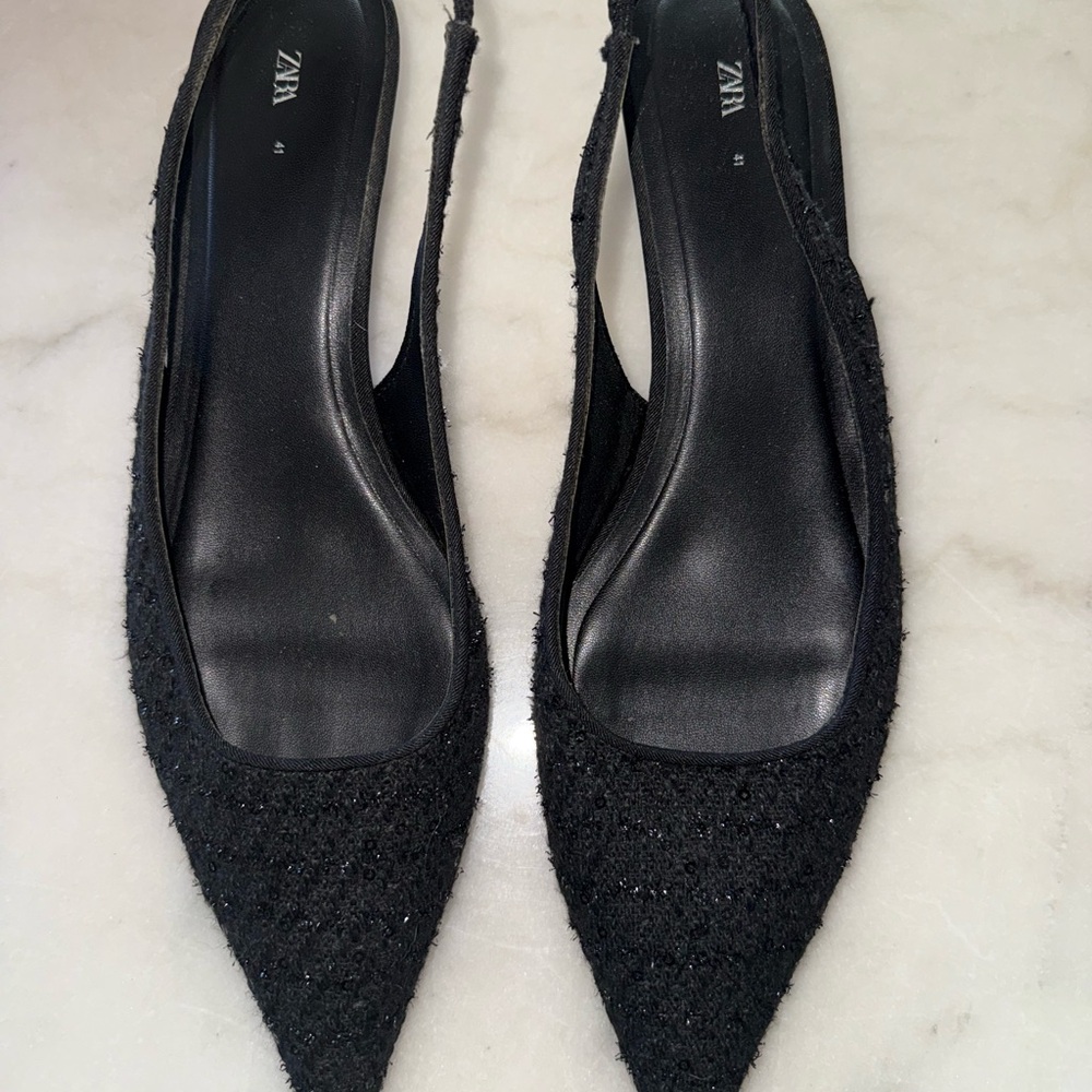 Zara Pointed Tweed Sequin Slingbacks Size US 10